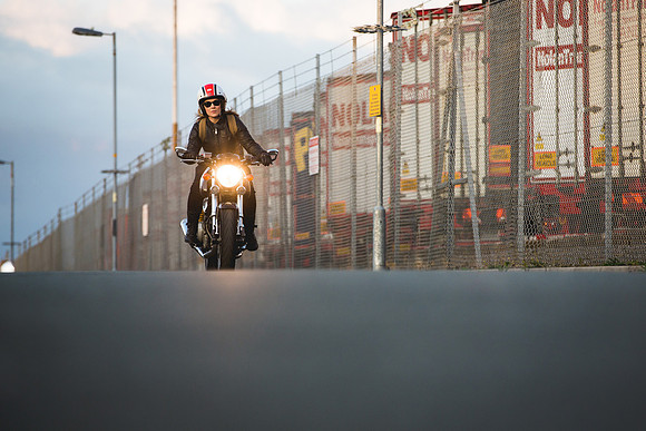 Ducati 1000GT classic with female rider