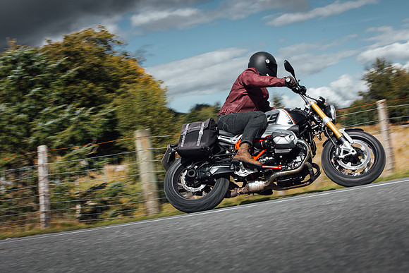 BMW RnineT being ridden hard