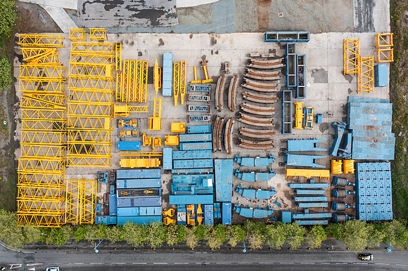 All the pieces of a giant crane laid out at Pembroke Port