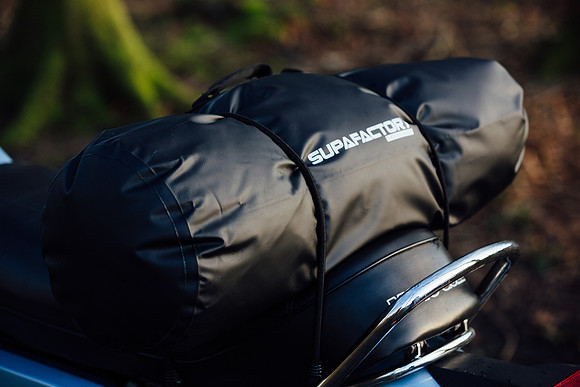 Supafactory tailpack strapped to the back of a Moto Guzzi 1000SP