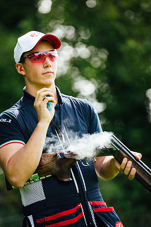 Clay pigeon shooter Ben released two empty rounds from his shotgun