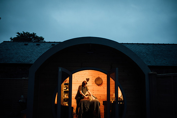 Outside view of the massage room at Scolton Manor