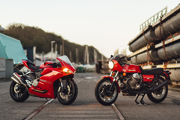 Ducati 959 Panigale compared to a Moto Guzzi Le Mans 2
