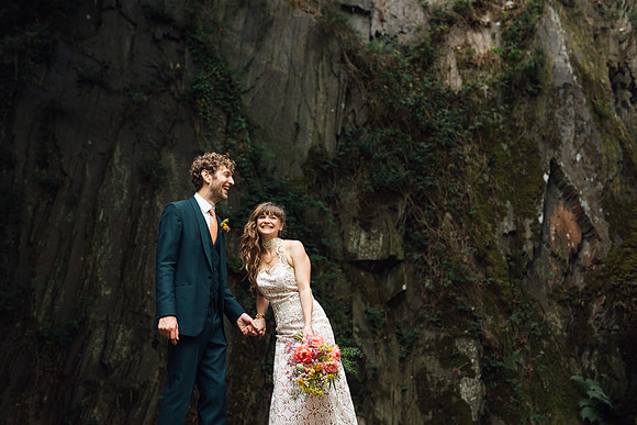 Bride and groom laughing, Fforest Weddings