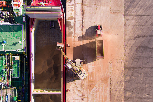 Grain ship being unloaded at Pembroke Port