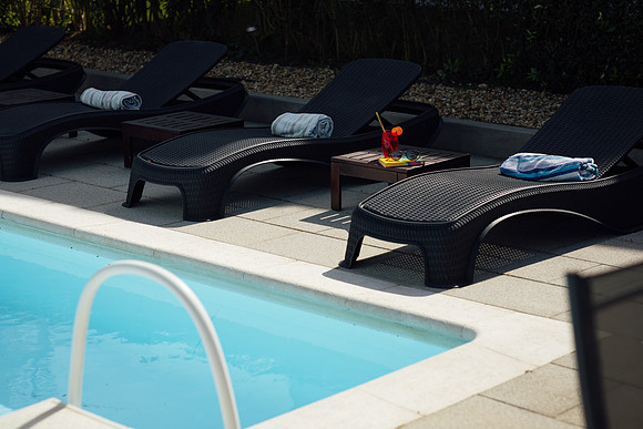Clean and smart pool area at Portuguese holiday let