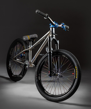Studio lit Machette stunt bicycle, three quarter angle