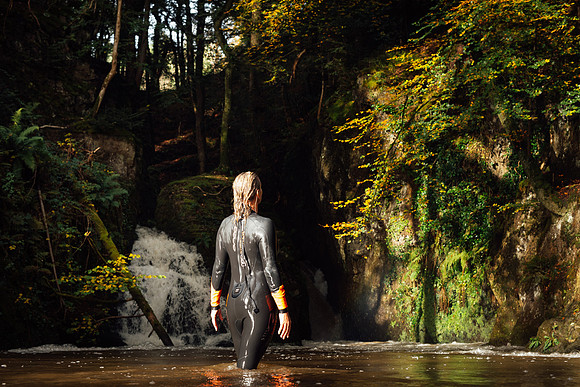 The incredible falls in North Pembrokeshire with a swimmer